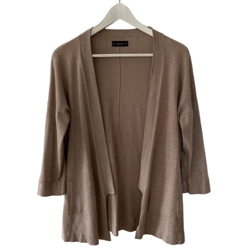 Zara Knit Lightweight Tan Brown Cardigan Women’s Medium With Pockets - Picture 10 of 10